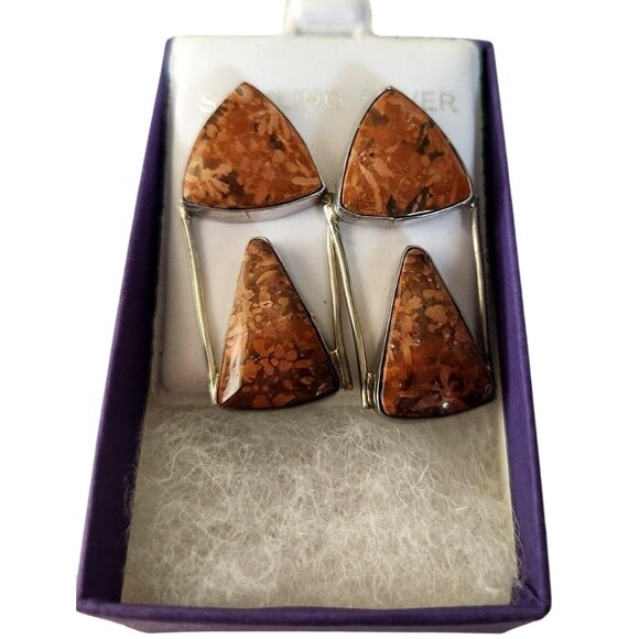 Earrings Moonkaite Jasper Post Silver Drop 10 gr Jerry & Fran Harr Handmade - Picture 11 of 13